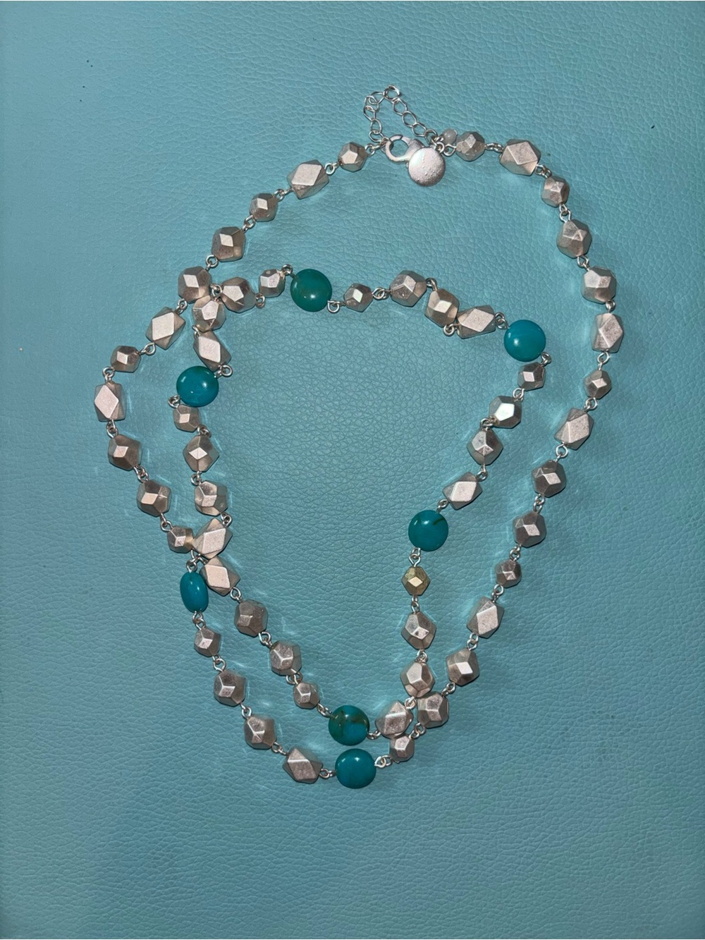 Silver Tone Necklace with Teal Beads